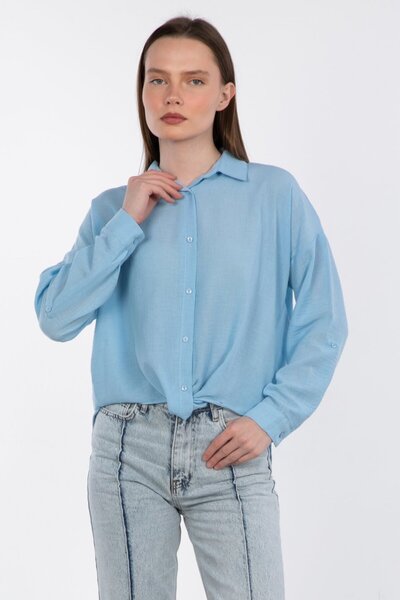 BARRELS AND OIL Skirted knotted shirt - blue