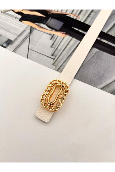 MODAM HİFA Chain Detailed Gold Buckle Women's Belt Trouser Belt Dress Belt Shirt Belt Coat Belt