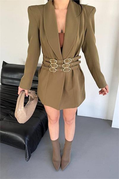 Dip Moda Women's Belt Detailed Blazer Jacket Dpmylk27 Dipmoda