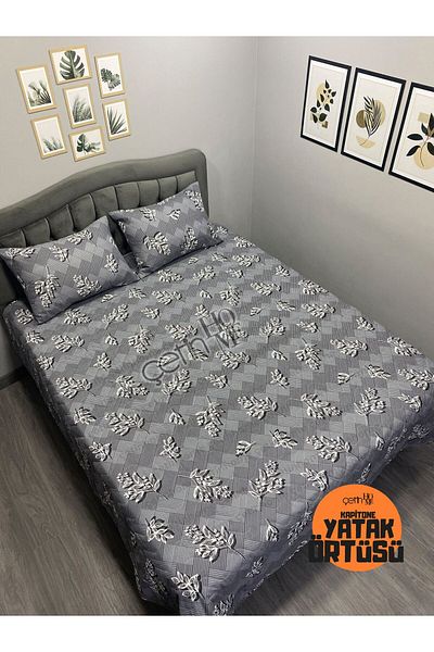 Çetinhome Κάλυμμα κρεβατιού Çetinhome Battal με καπιτονέ Σετ ΚρεμαστόANSI Grace Grey