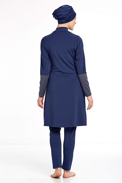 Elit Women's Navy Blue Patterned Plus Size Full Covered Hijab Swimsuit