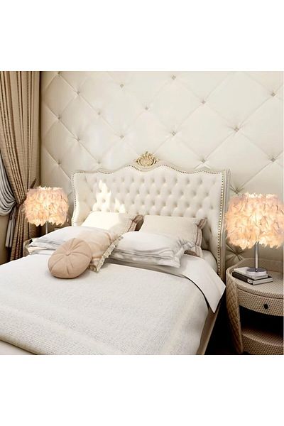 COOYA White Feather Table Lamp,Hand-Woven Feathers,Uniform Natural Color,Unique and Beautiful