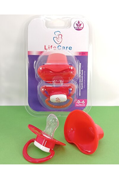 LifeCareBaby Koruma Kapaklı Damaklı Ortodontik Emzik 1 numara 0-6 ay Kırmızı