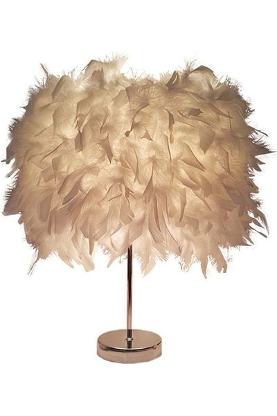 COOYA Modern Style Antique Designed Decorative Table Lamp With Feather Lampshade White/Silver 28x38cm