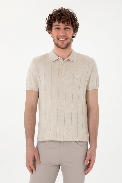U.S. Polo Assn. Ανδρικό μπλουζάκι Slim Fit Polo Neck Cream Knitwear 50302970-vr071