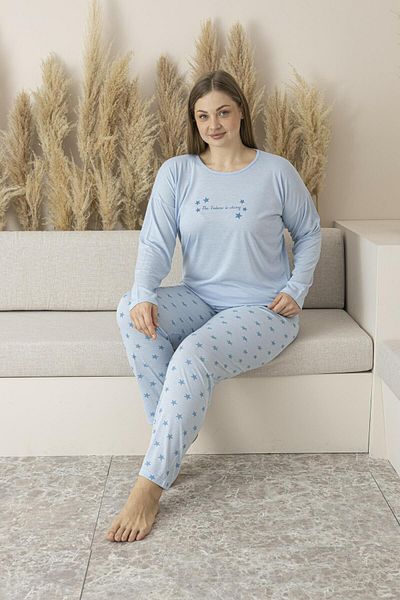 Estiva Set de pijamale largi din viscoză cu mâneci lungi cu model de stea de vară pentru femei