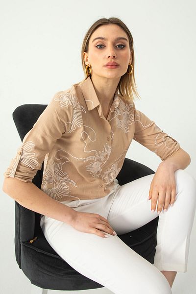 Nuevo Stone Chain Sleeve Folded Linen Shirt