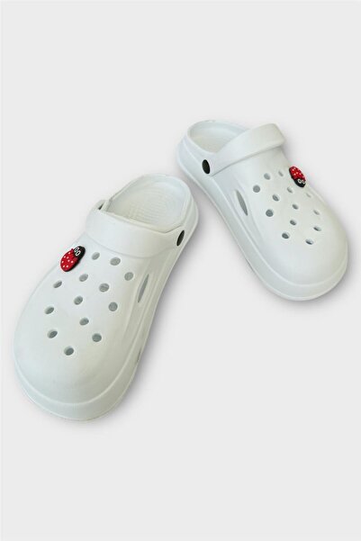 Liger Kadın Comfort Uğur Böceği Tokalı Medikal Hemşire Sabo Terlik BEYAZ