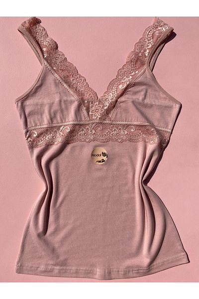 LEYNA BUTİK Modal Fabric Lace Strap V-Neck Women's Undershirt with Box Packaging Model