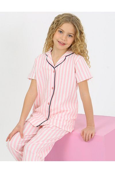 Baby 100% Cotton Soft Textured Pink Striped Girl's Pajama Set