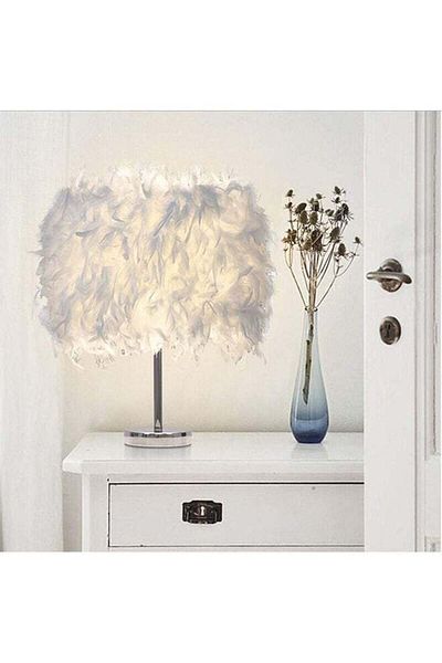 COOYA Feather Table Lamp, White Beside Bed Lamp, Shade Creative Home Decor for Bedroom Livingroom