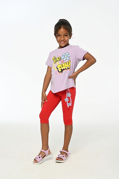 LupiaKids Floral Print Girls' 2-Piece Set - Short Sleeve T-Shirt & Leggings - Lilac & Red Summer Comfort Set