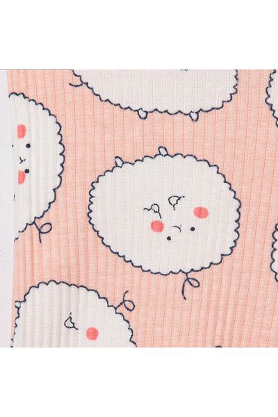 Lolons Necics Lamb Printed Report Fabric Baby Girl Booties Single Bottom Ecru