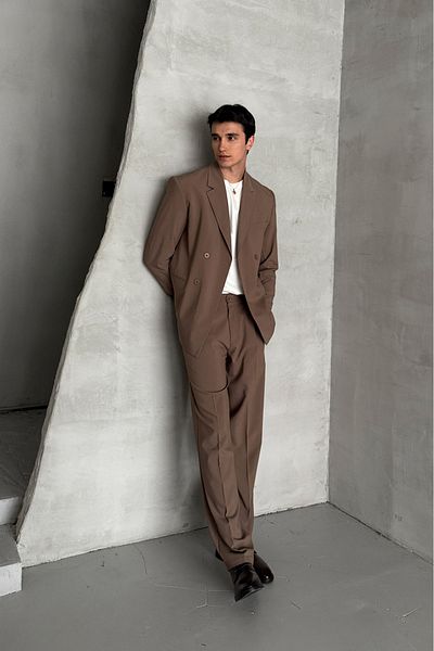 HYMAN Men's Oversize Comfortable Fit Double Breasted Suit