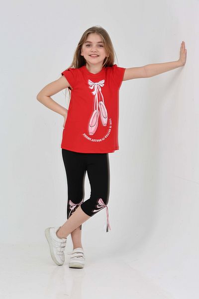 LupiaKids Ballerina Shoes Printed Girl's 2-Piece Set - T-Shirt & Leggings - Summer Comfortable Combination