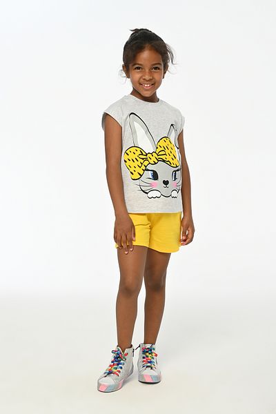 LupiaKids Rabbit Print Girls' 2-Piece Set - Sleeveless T-Shirt & Shorts - Grey & Yellow Summer Comfort Set