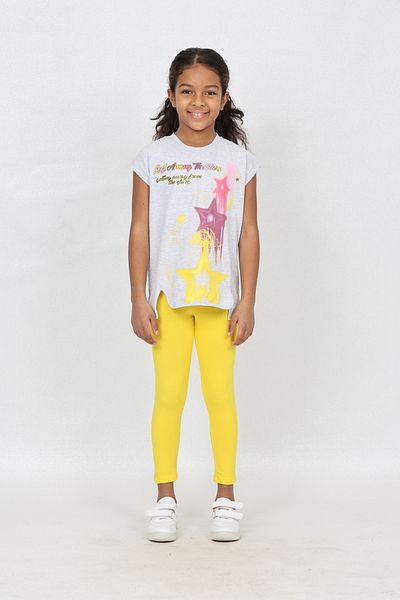 LupiaKids Unicorn Printed Girl's 2-Piece Set - Sleeveless T-Shirt & Leggings - White & Yellow Summer Comfortable Combination