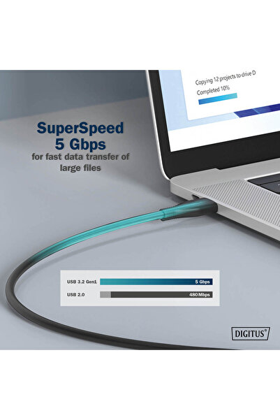 Digitus Cablu USB silicon, USB-C - USB-C 2m, USB 3.2 Gen1, 5G, 4K, 100W, siyah