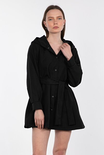 BARRELS AND OIL Hooded Trench Coat - Black