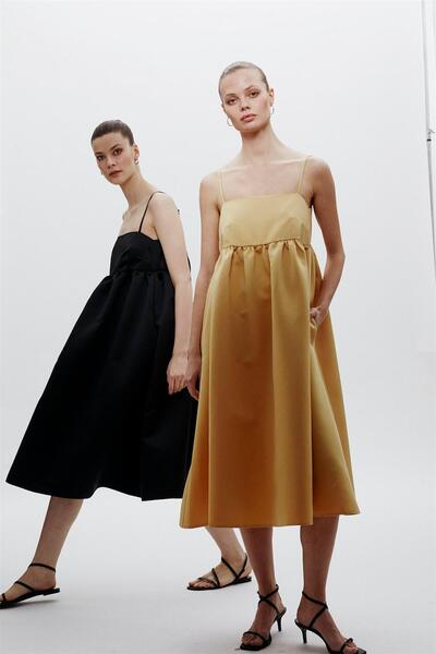 Beauty Omelette Siyah Carrie Midi Balon Elbise