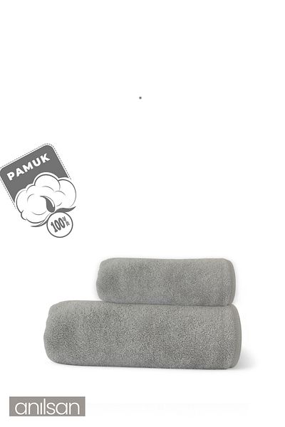 Anılsan Set of 2 Gray Towels 100% Cotton - 1 Hand Towel 50X90 and 1 Bath Towel 70X140