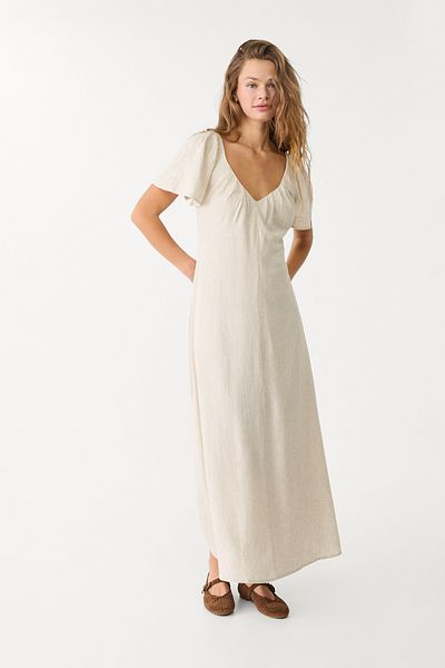 Stradivarius Flowing Linen Blend Midi Dress Limited Edition
