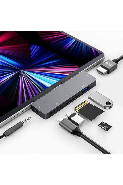 fulina محول موزع USB-C 7 في 1، محمول، يوفر توصيل الطاقة USB-C يسمح بالشحن في اتجاهين