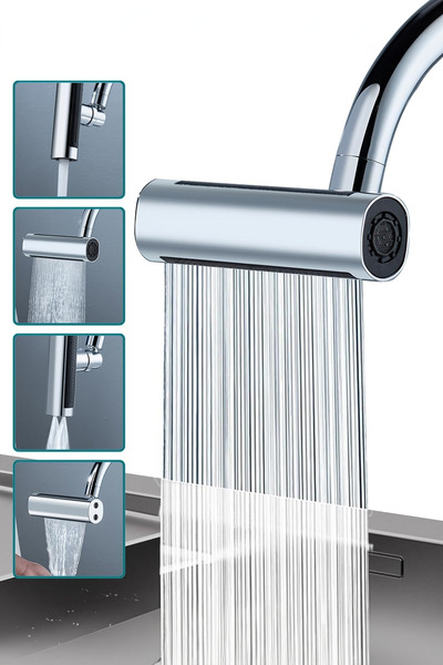 MEZİGARC 4 Modlu 360 Derece Dönebilen Şelale Basınçlı Su Tasarruflu Musluk Başlığı Lavabo Batarya Fiskiye Ucu