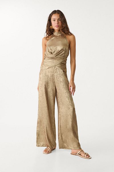 Stradivarius Flowing Metallic Halter Neck Jumpsuit Limited Edition
