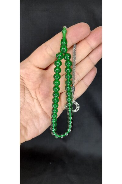 Anemore Collection Green Globe Cut Stick Amber Tasbih - T-341