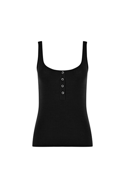 Beauty Omelette Siyah Yarım Patlı U Yaka Atlet