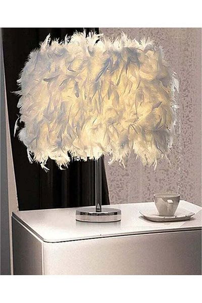 COOYA Feather Table Lamp, Portable Modern Style Antique Designed Decorative Table Lamp White 13cm
