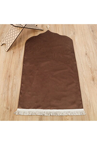 İkranur Huzur Serisi Lüks Biyeli Astarlı Kadife Seccade - Kahverengi (67*130 cm)