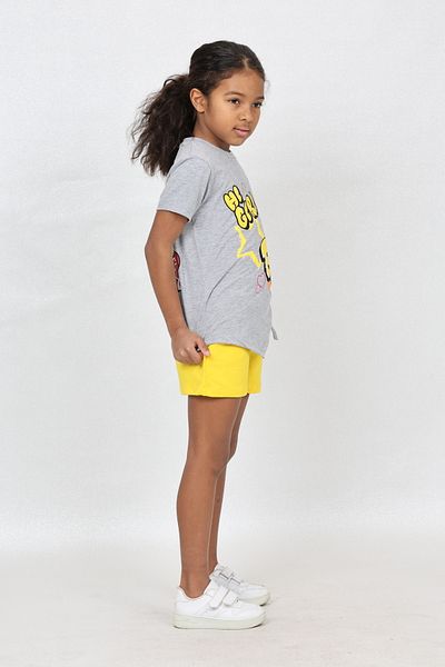 LupiaKids Grey & Yellow Summer Casual Combo:Floral Print Girls 2-Piece Set, Side Tie T-Shirt & Shorts