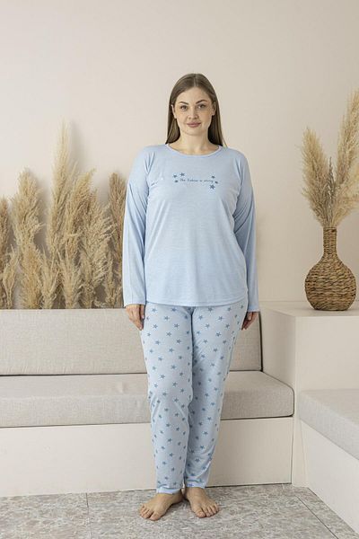 Estiva Set de pijamale largi din viscoză cu mâneci lungi cu model de stea de vară pentru femei