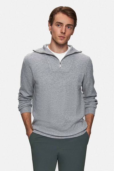 Twn Πλεκτό πουλόβερ Slim Fit Γκρι απλό