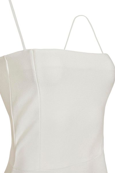 Beauty Omelette Off-White Square Neck Stretch Midi Knitwear Dress