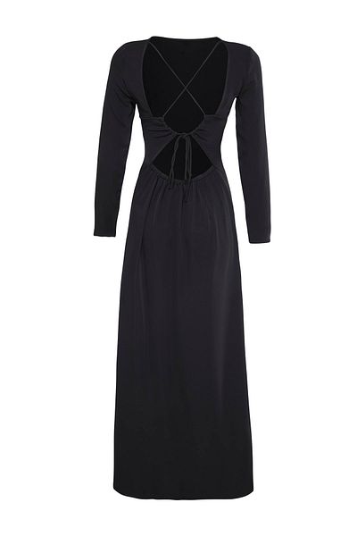 Beauty Omelette Black Back Cross String Satin Dress