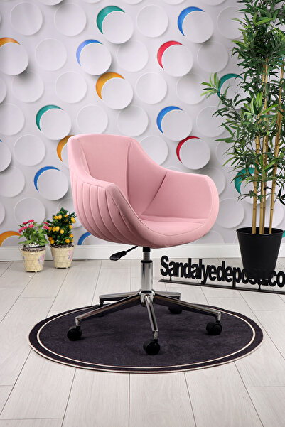SandalyeDeposu Focus Plus Krom Ayaklı Çalışma Koltuğu (Pembe Lakos Kumaş)