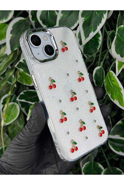 Store IPHONE 13 / 14 UYUMLU KALPLİ / KURDELELİ / KİRAZLI SİMLİ KILIF