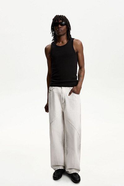 Bershka Waxed-effect balloon fit trousers