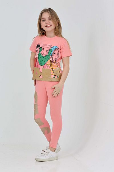 LupiaKids Flamingo Printed Girl's 2-Piece Set - Short Sleeve T-Shirt & Leggings - Pink Comfortable Combination