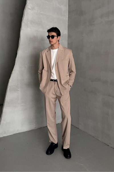 HYMAN Men's Oversize Comfortable Fit Double Breasted Suit