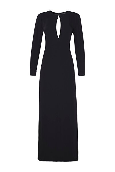 Beauty Omelette Siyah Damla Dekolteli Saten Elbise