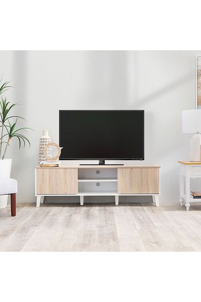 Danube Home Juno 2 Doors TV Cabinet Up to 55 Inch - White/Sonoma Oak L152xW40xH49cm
