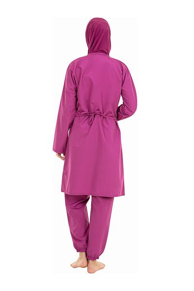 Elit Large Size Parachute 4-Piece Zippered Dried Rose Full Covered Hijab Swimsuit