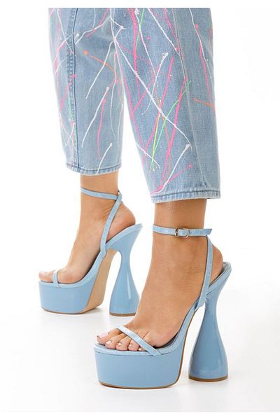B T Shoes Sandale cu toc gros si platou Isadora albastre
