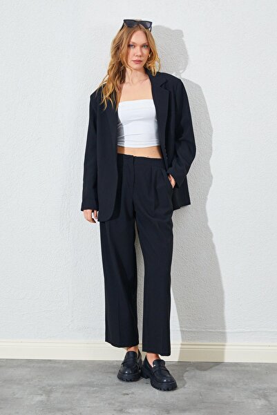 TENA Women's Black Four Button Flannel Pocket Blazer Jacket