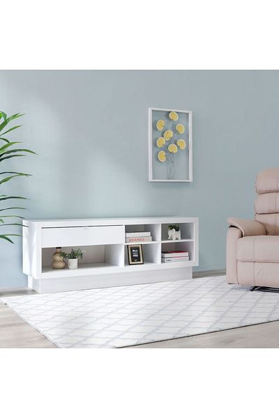 Danube Home Azul TV Rack for TVs upto 65 Inches with Storage - White L160xW40xH60cm