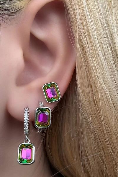 CAŞ DEKORASYON Silver Color Stone 3-Piece Earring Set